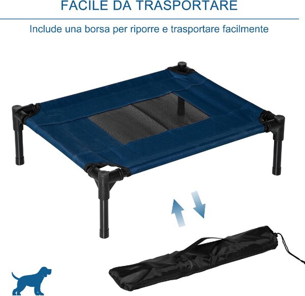 AllMyPets Lettino per Cani Rialzato con Seduta Traspirante in Acciaio e Tessuto 61x46x18 cm colore Blu - 67Q7DB