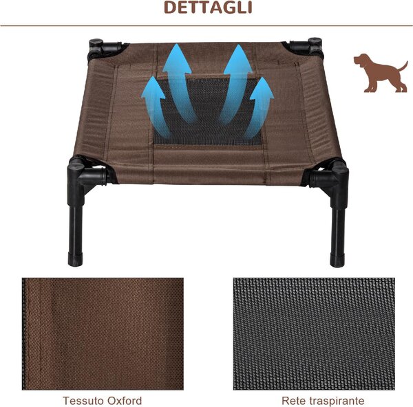 AllMyPets Lettino per Cani Rialzato con Seduta Traspirante in Acciaio e Tessuto 61x46x18 cm colore Nero/Caff - 13R7CF