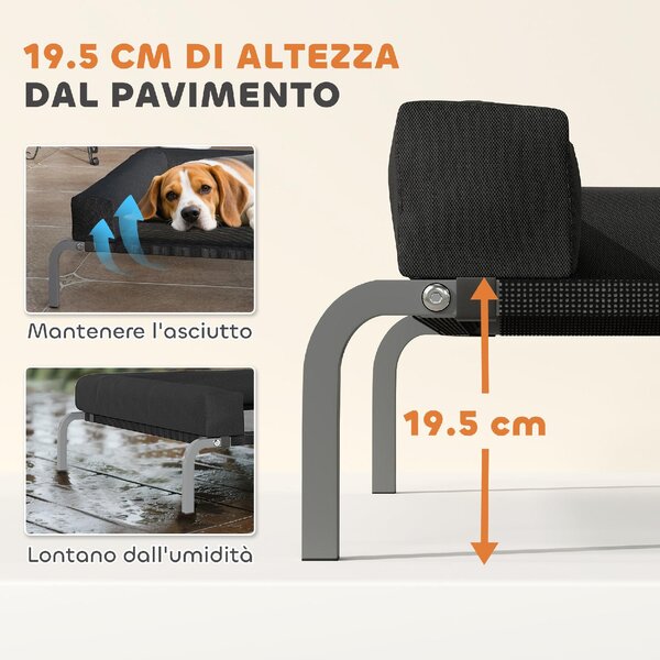 AllMyPets Lettino per Cani Rialzato di 19.5 cm con Cuscino a U in Poliestere e Acciaio 110x75x30 cm colore Nero/Argento - R438BK