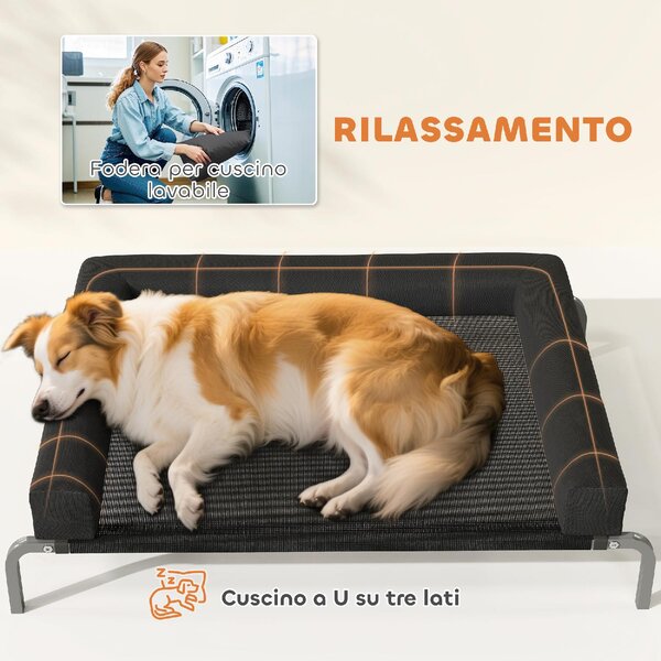 AllMyPets Lettino per Cani Rialzato di 19.5 cm con Cuscino a U in Poliestere e Acciaio 110x75x30 cm colore Nero/Argento - R438BK