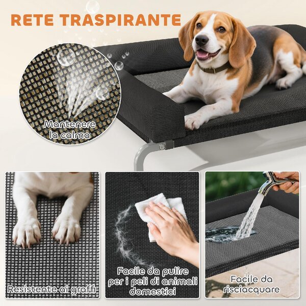 AllMyPets Lettino per Cani Rialzato di 19.5 cm con Cuscino a U in Poliestere e Acciaio 110x75x30 cm colore Nero/Argento - R438BK