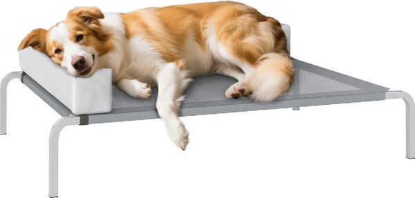 AllMyPets Lettino per Cani Rialzato di 20 cm con Cuscino a L in Poliestere e Acciaio 110x75x30 cm colore Grigio/Argento - R439LG