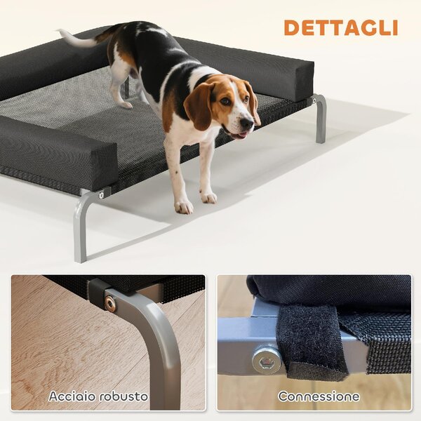 AllMyPets Lettino per Cani Rialzato di 19.5 cm con Cuscino a U in Poliestere e Acciaio 110x75x30 cm colore Nero/Argento - R438BK