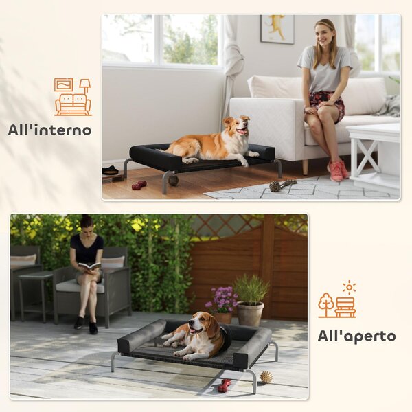 AllMyPets Lettino per Cani Rialzato di 19.5 cm con Cuscino a U in Poliestere e Acciaio 110x75x30 cm colore Nero/Argento - R438BK