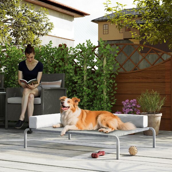 AllMyPets Lettino per Cani Rialzato di 20 cm con Cuscino a L in Poliestere e Acciaio 110x75x30 cm colore Grigio/Argento - R439LG
