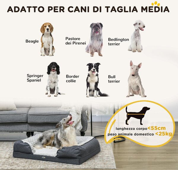 AllMyPets Lettino per Cani Taglia Media Imbottito con Cuscino Rimovibile Lavabile 90x69x21 cm colore Grigio Carbone - CGA587F