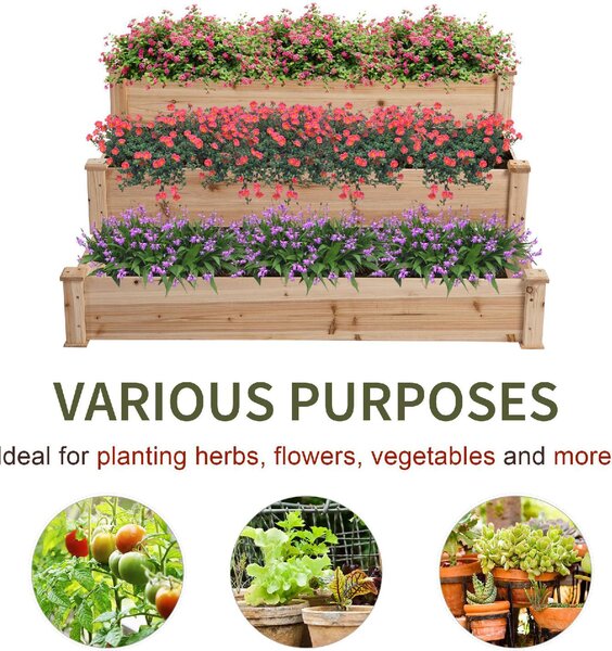 VivaGarden Lettino per Orto Rialzato 3 Livelli Fioriera in Legno per Piante - D45451