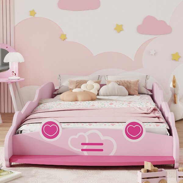 DecHome Letto per Bambini 3-5 Anni a Forma di Macchina con Sponde Laterali Anticaduta 140x70 cm colore Rosa