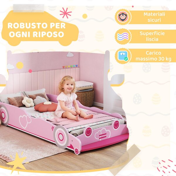 DecHome Letto per Bambini 3-5 Anni a Forma di Macchina con Sponde Laterali Anticaduta 140x70 cm colore Rosa