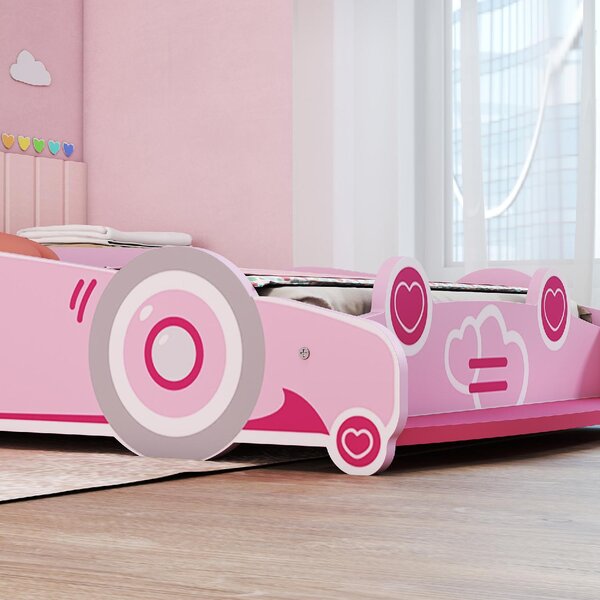 DecHome Letto per Bambini 3-5 Anni a Forma di Macchina con Sponde Laterali Anticaduta 140x70 cm colore Rosa