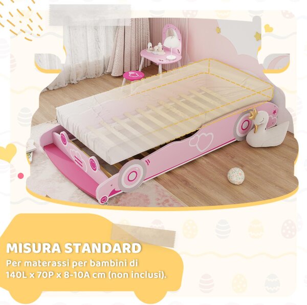 DecHome Letto per Bambini 3-5 Anni a Forma di Macchina con Sponde Laterali Anticaduta 140x70 cm colore Rosa