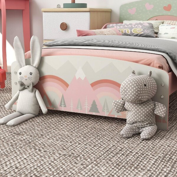 DecHome Letto per Bambini 3-6 Anni con Sponde Laterali Anticaduta 140x70 cm Fantasia con Animali colore Rosa