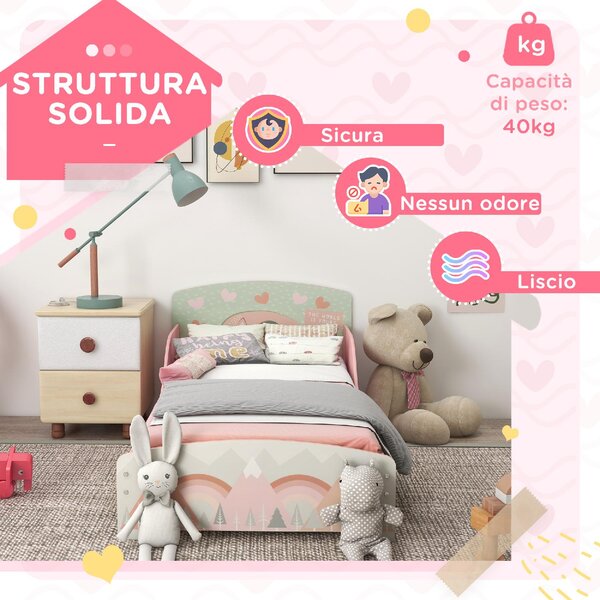 DecHome Letto per Bambini 3-6 Anni con Sponde Laterali Anticaduta 140x70 cm Fantasia con Animali colore Rosa