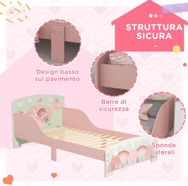 DecHome Letto per Bambini 3-6 Anni con Sponde Laterali Anticaduta 140x70 cm Fantasia con Animali colore Rosa