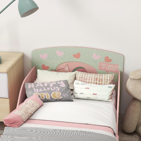 DecHome Letto per Bambini 3-6 Anni con Sponde Laterali Anticaduta 140x70 cm Fantasia con Animali colore Rosa
