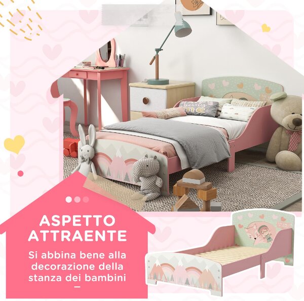 DecHome Letto per Bambini 3-6 Anni con Sponde Laterali Anticaduta 140x70 cm Fantasia con Animali colore Rosa