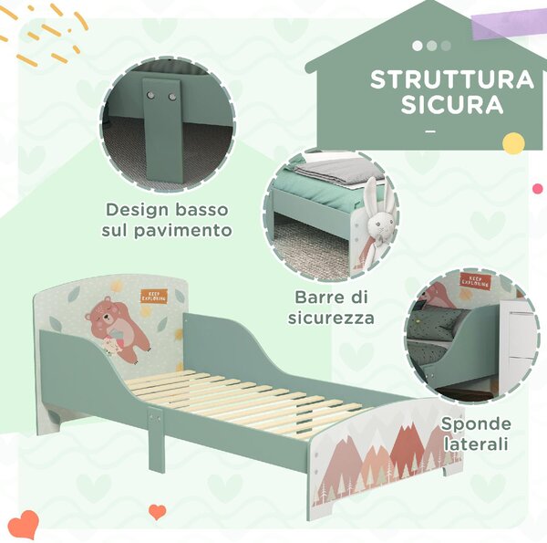 DecHome Letto per Bambini 3-6 Anni con Sponde Laterali Anticaduta 140x70 cm Fantasia con Animali colore Verde
