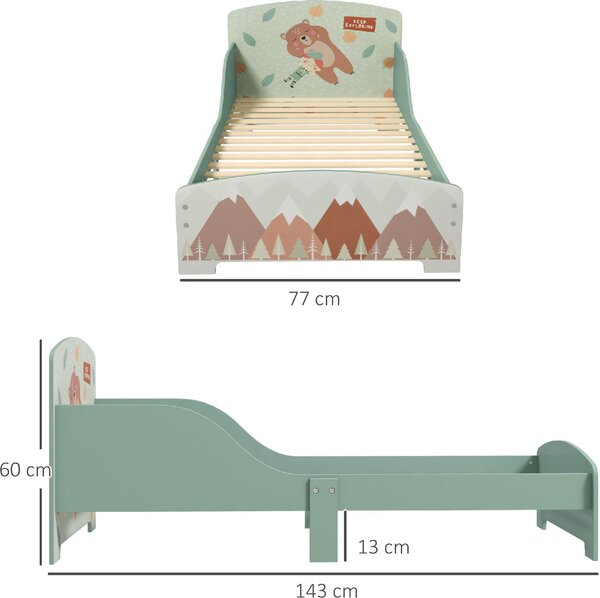 DecHome Letto per Bambini 3-6 Anni con Sponde Laterali Anticaduta 140x70 cm Fantasia con Animali colore Verde
