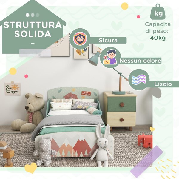 DecHome Letto per Bambini 3-6 Anni con Sponde Laterali Anticaduta 140x70 cm Fantasia con Animali colore Verde