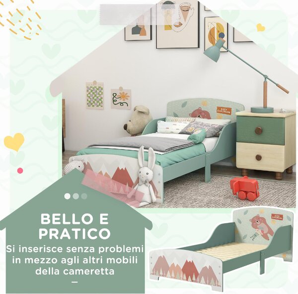 DecHome Letto per Bambini 3-6 Anni con Sponde Laterali Anticaduta 140x70 cm Fantasia con Animali colore Verde