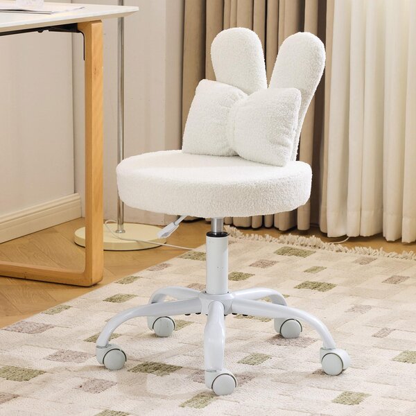 Sedia girevole con design a orecchie di coniglio, sedia per ufficio domestico, sedia da scrivania, 360°, bianca