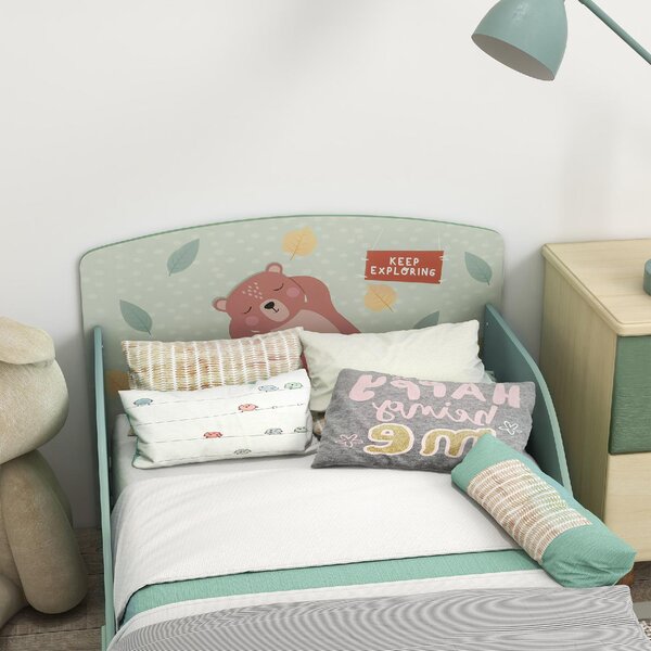 DecHome Letto per Bambini 3-6 Anni con Sponde Laterali Anticaduta 140x70 cm Fantasia con Animali colore Verde