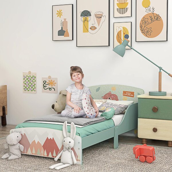 DecHome Letto per Bambini 3-6 Anni con Sponde Laterali Anticaduta 140x70 cm Fantasia con Animali colore Verde