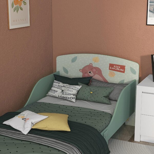 DecHome Letto per Bambini 3-6 Anni con Sponde Laterali Anticaduta 140x70 cm Fantasia con Animali colore Verde