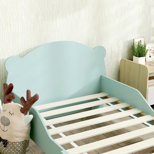 DecHome Letto per Bambini 3-6 Anni con Sponde Laterali Anticaduta 143.5x80x55 cm Testiera e Pediera a Orso colore Verde