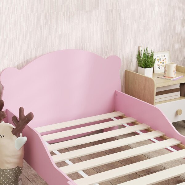 DecHome Letto per Bambini 3-6 Anni con Sponde Laterali Anticaduta 143.5x80x55 cm Testiera e Pediera a Orso colore Rosa