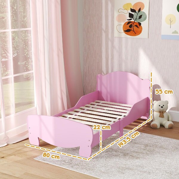 DecHome Letto per Bambini 3-6 Anni con Sponde Laterali Anticaduta 143.5x80x55 cm Testiera e Pediera a Orso colore Rosa