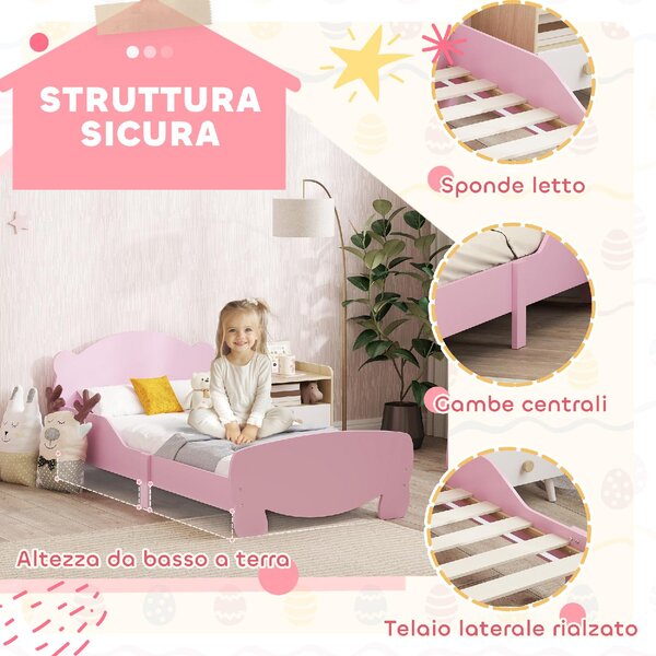 DecHome Letto per Bambini 3-6 Anni con Sponde Laterali Anticaduta 143.5x80x55 cm Testiera e Pediera a Orso colore Rosa