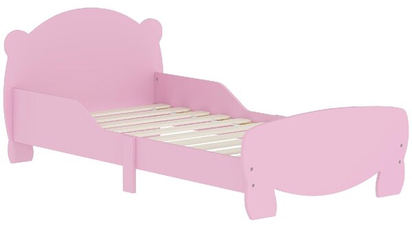 DecHome Letto per Bambini 3-6 Anni con Sponde Laterali Anticaduta 143.5x80x55 cm Testiera e Pediera a Orso colore Rosa