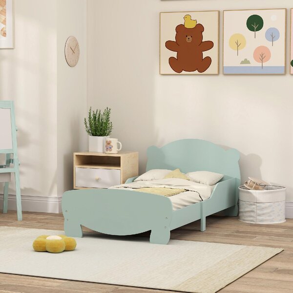 DecHome Letto per Bambini 3-6 Anni con Sponde Laterali Anticaduta 143.5x80x55 cm Testiera e Pediera a Orso colore Verde
