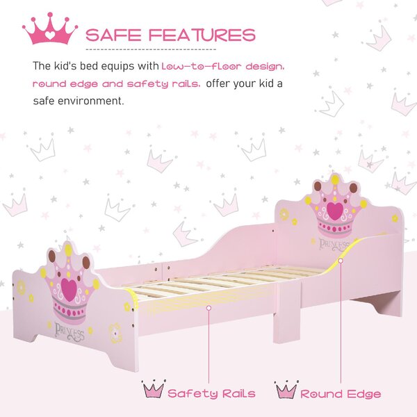 DecHome Letto per Bambini 3-6 anni con Sponde Laterali Anticaduta 143x73x60 cm 6 Gambe in Legno colore Rosa