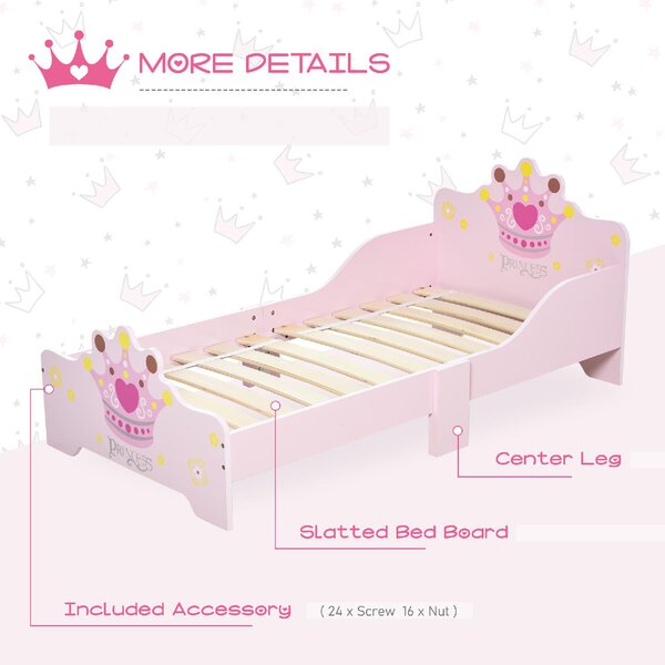 DecHome Letto per Bambini 3-6 anni con Sponde Laterali Anticaduta 143x73x60 cm 6 Gambe in Legno colore Rosa