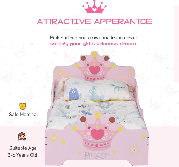 DecHome Letto per Bambini 3-6 anni con Sponde Laterali Anticaduta 143x73x60 cm 6 Gambe in Legno colore Rosa