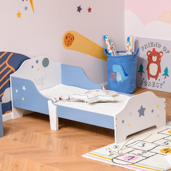 DecHome Letto per Bambini 3-6 Anni con Sponde Laterali Anticaduta 143x74x59 cm colore Blu e Bianco