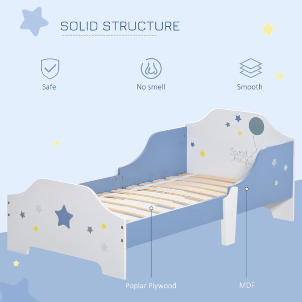 DecHome Letto per Bambini 3-6 Anni con Sponde Laterali Anticaduta 143x74x59 cm colore Blu e Bianco