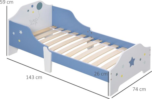 DecHome Letto per Bambini 3-6 Anni con Sponde Laterali Anticaduta 143x74x59 cm colore Blu e Bianco