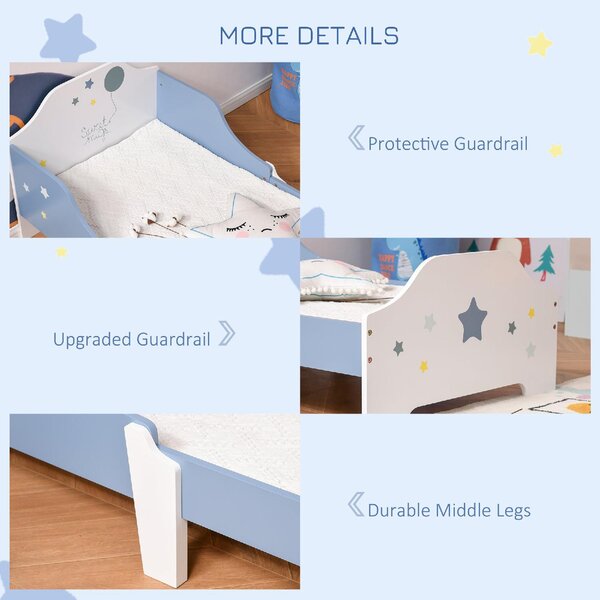 DecHome Letto per Bambini 3-6 Anni con Sponde Laterali Anticaduta 143x74x59 cm colore Blu e Bianco