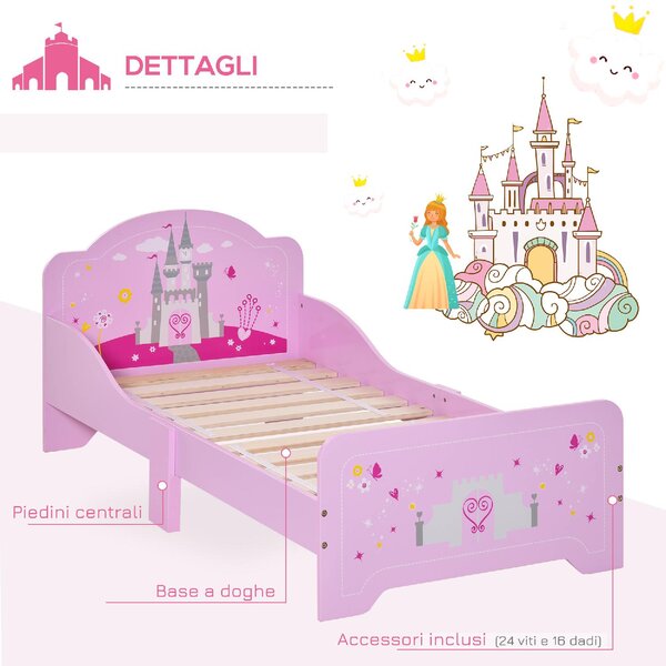 DecHome Letto per Bambini 3-6 anni con Sponde Laterali Anticaduta 143x73x60 cm in Legno colore Rosa