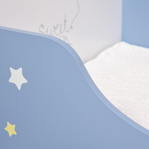 DecHome Letto per Bambini 3-6 Anni con Sponde Laterali Anticaduta 143x74x59 cm colore Blu e Bianco