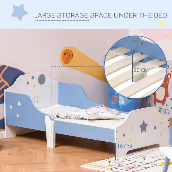 DecHome Letto per Bambini 3-6 Anni con Sponde Laterali Anticaduta 143x74x59 cm colore Blu e Bianco