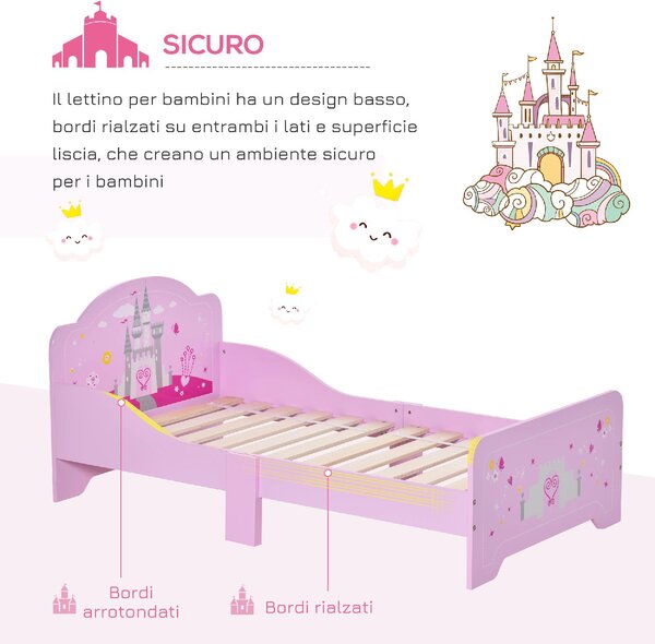 DecHome Letto per Bambini 3-6 anni con Sponde Laterali Anticaduta 143x73x60 cm in Legno colore Rosa