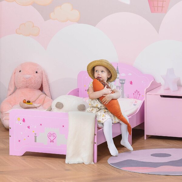 DecHome Letto per Bambini 3-6 anni con Sponde Laterali Anticaduta 143x73x60 cm in Legno colore Rosa