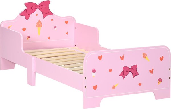 DecHome Letto per Bambini 3-6 Anni con Sponde Laterali Anticaduta 143x74x59 cm Fantasia a Fiocchi e Cuori colore Rosa