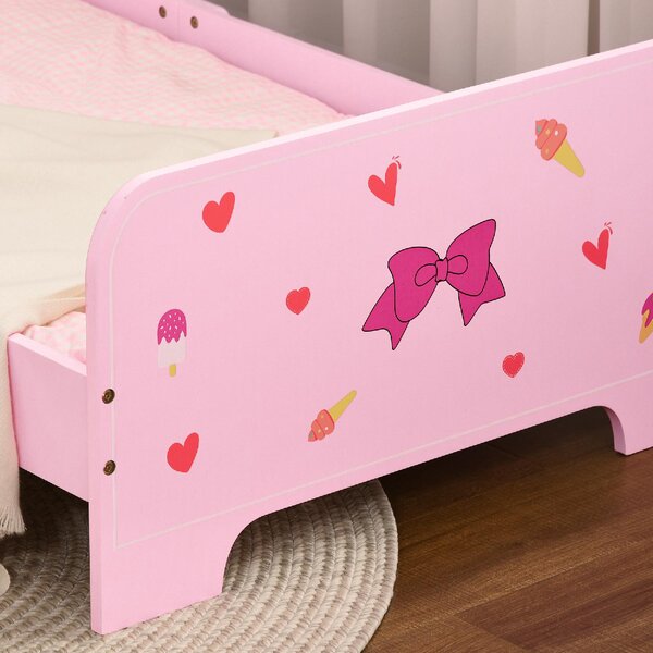 DecHome Letto per Bambini 3-6 Anni con Sponde Laterali Anticaduta 143x74x59 cm Fantasia a Fiocchi e Cuori colore Rosa