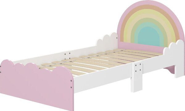 DecHome Letto per Bambini 3-6 Anni con Sponde Laterali Anticaduta 143x74x66 cm colore Bianco e Rosa
