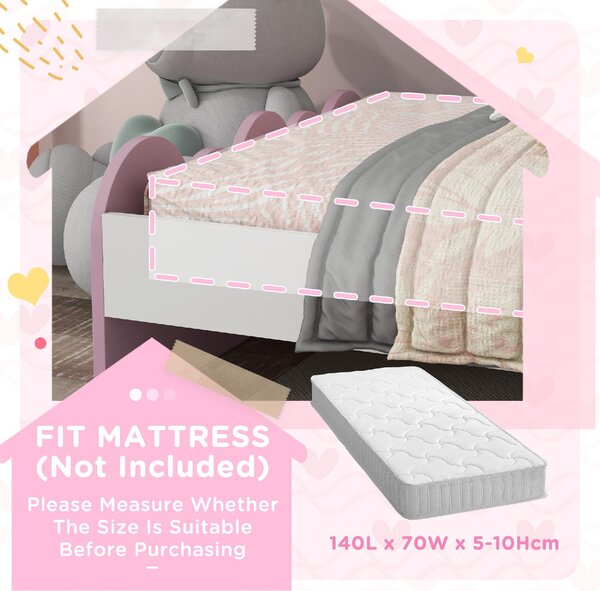 DecHome Letto per Bambini 3-6 Anni con Sponde Laterali Anticaduta 143x74x66 cm colore Bianco e Rosa